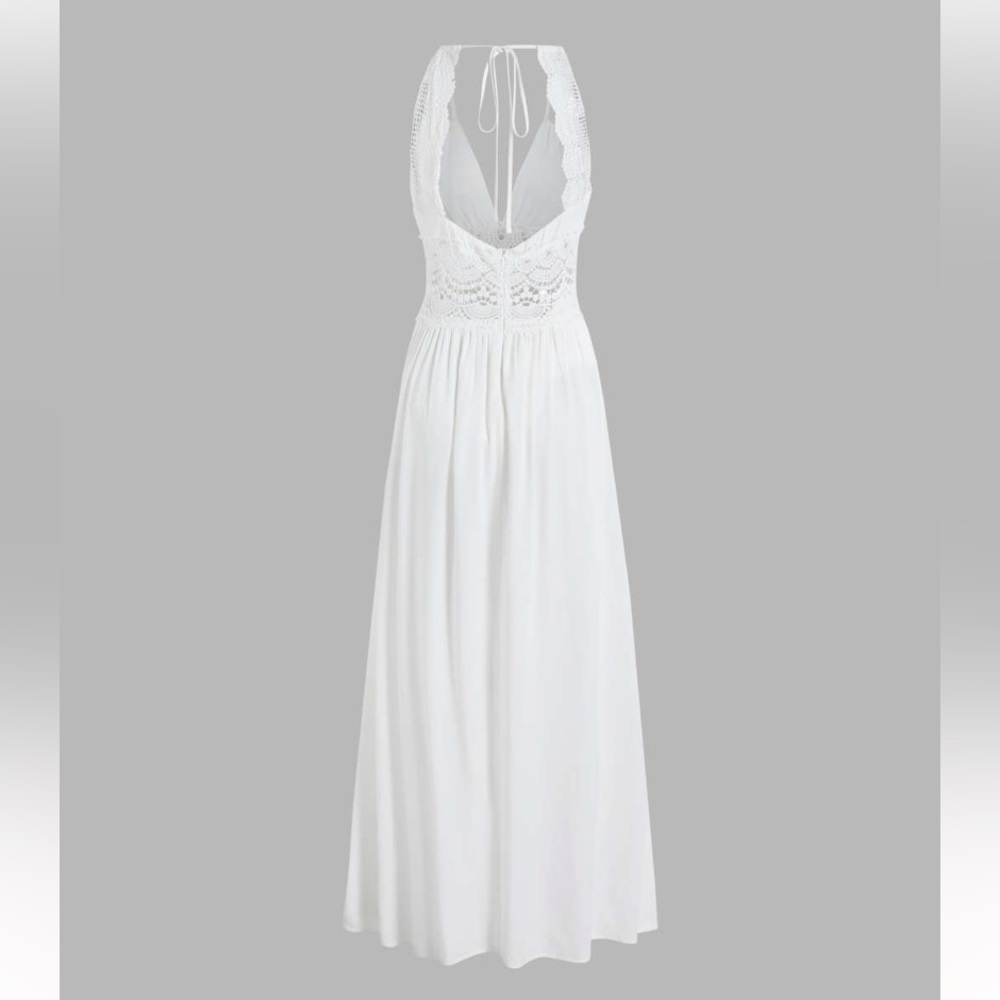 Cider White Lace-Detail Halter Maxi Dress - Picture 2 of 7